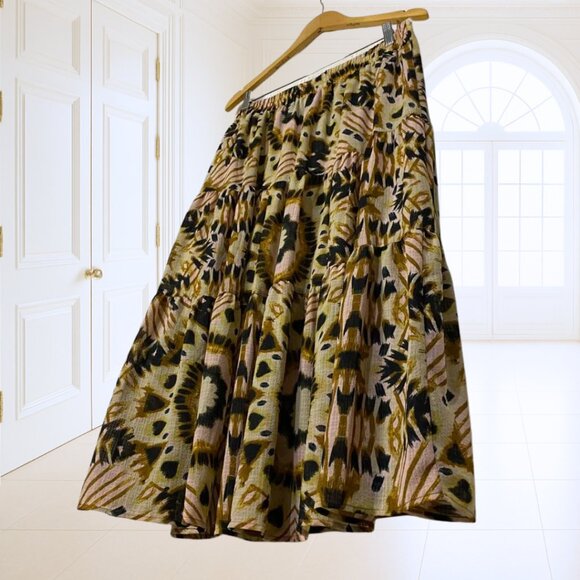 2 for $20 Rachel Zoe Tiered Midi Skirt Large Elastic Back Waist Detailed Print - Picture 6 of 13